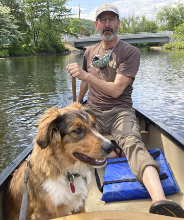 He's nearly ready for a one-person, one-puppy canoe adventure.